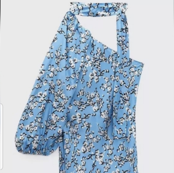 ZARA STUDIO FLORAL BLOSSOM BLUE ONE SHOULDER MAXI DRESS, SIZE M - Picture 10 of 13
